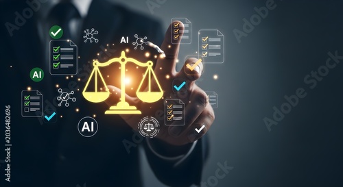 Lawyer using artificial intelligence for legal services and justice, modern technology in law