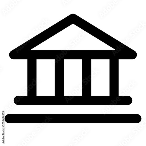 classical temple building with roof and pillars representing bank or courthouse on studio background