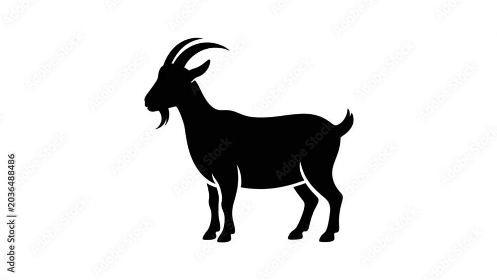 Fototapeta premium Black silhouette goat standing alone on plain background Vector