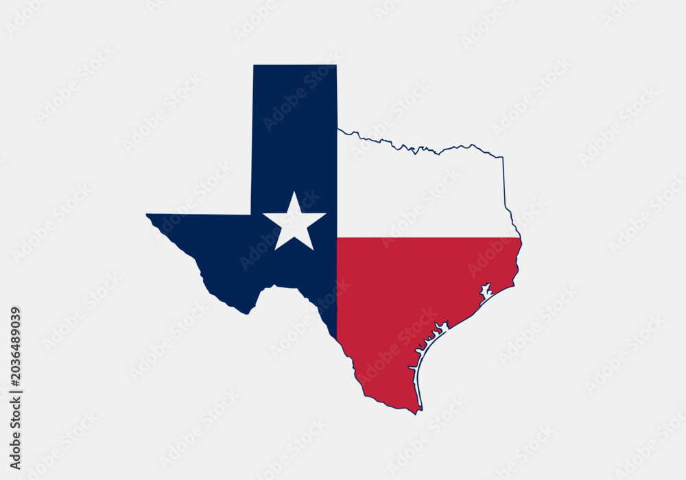 Fototapeta premium Texas State Map with Lone Star Flag Design Isolated on White Background