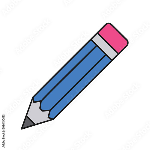 A simple blue pencil icon with a pink eraser isolated on white background.