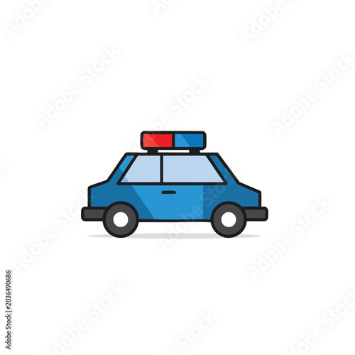 Flat Vector Illustration of a Blue Police Car Icon.