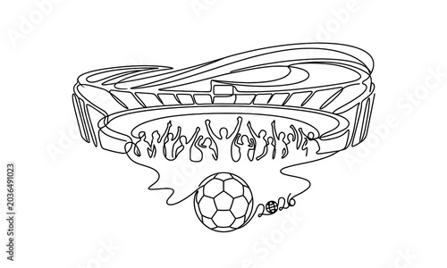 Sketch style soccer stadium with speech bubbles and ball illustration isolated on transparent background, Vector FIFA world cup 2026 one line art design