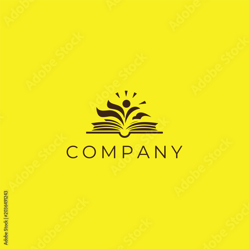 Creative education logo design with open book, human figure and knowledge concept vector template