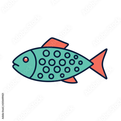 Stylized cartoon fish illustration with decorative circular pattern.