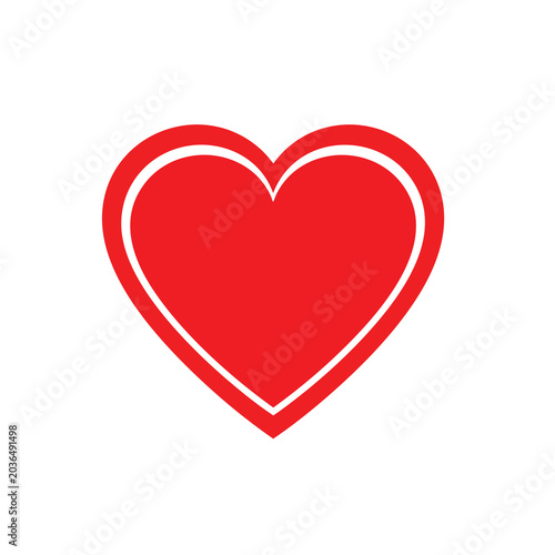 Red heart shape icon with white outline on white background.