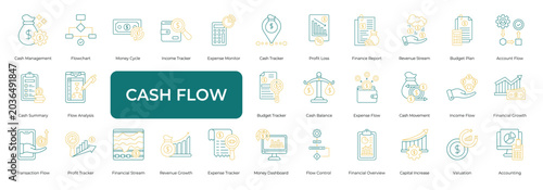 Obraz na płótnie Cash Flow Icon set Collection in Line Two Color Style