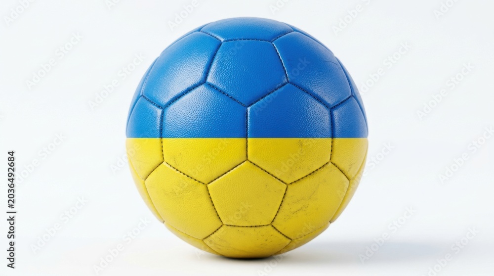 Fototapeta premium Soccer ball with Ukraine flag design on a white background, sports and national pride theme