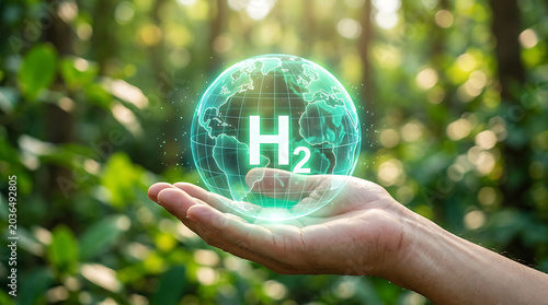 Green energy concept Hand holding a glowing globe with 