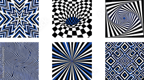 Foto Psychedelic Op Art Geometric Pattern Background Set with Abstract 3D Optical Ill