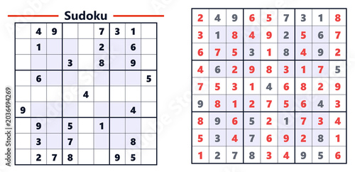 Photos Sudoku puzzle grid with numbers and blanks for logical game solving