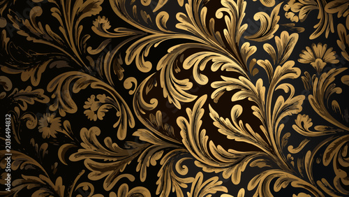 Schilderij op canvas Ornate floral ornament a seamless repeating vector pattern with golden leaves an
