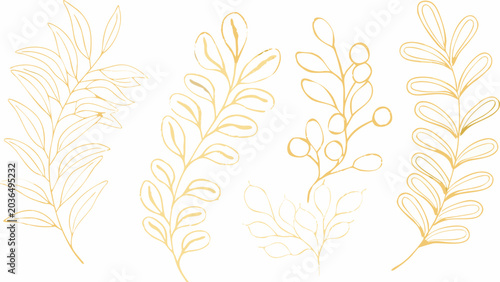 Foto Golden botanical line art illustration featuring several leafy branches against