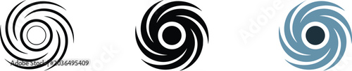 Photos Swirling hurricane storm icons set in outline, solid black, and colored blue sty