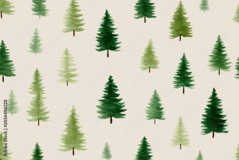 Obraz premium a seamless pattern of small green pine trees on a beige background