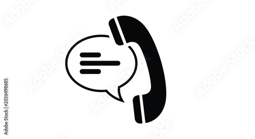Cuadro en lienzo Telephone handset with speech bubble icon black silhouette on white background
