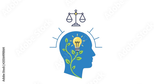 Photos Human head silhouette with plant growth and scales of justice illustration
