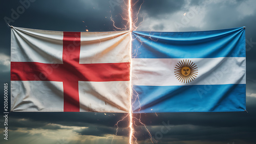 England vs. Argentina Flags in Dramatic Lightning Clash