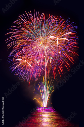 colourful firework display set for celebration happy new year and merry christmas and  fireworks on black background