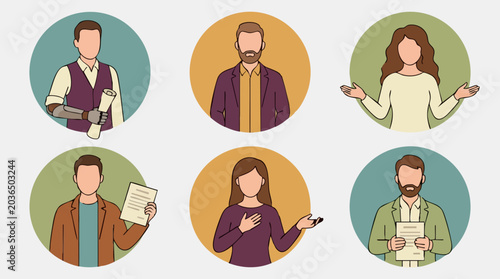 Diverse Professional Avatar Icons Set for Business and Community