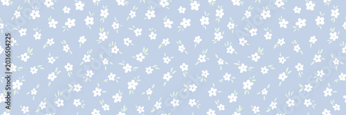 Pastel blue cute disty daisy small scale vector pattern floral print, flower banner background, hand drawn