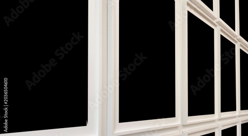 Fotografia White window frame with dark panes on a black background