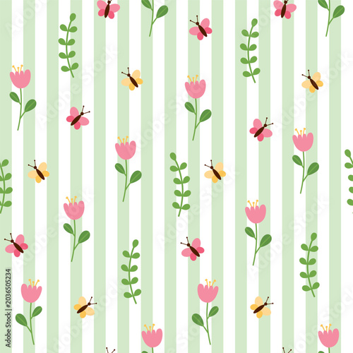 Seamless striped pattern with flowers