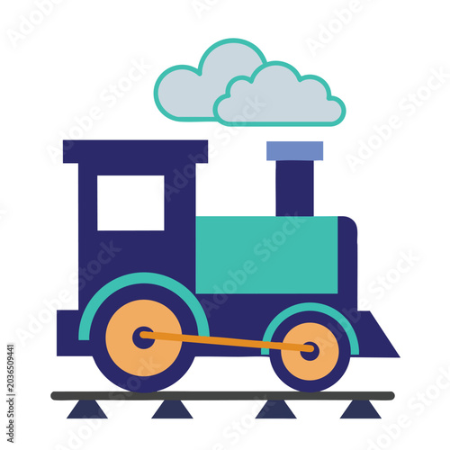 Flat vector illustration of a steam locomotive train on tracks.