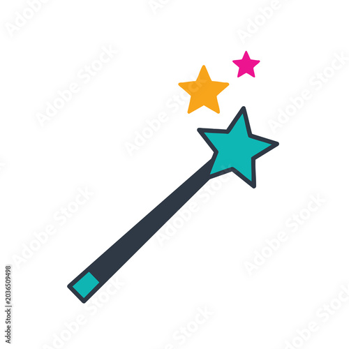 Colorful magic wand icon with sparkling stars illustration.