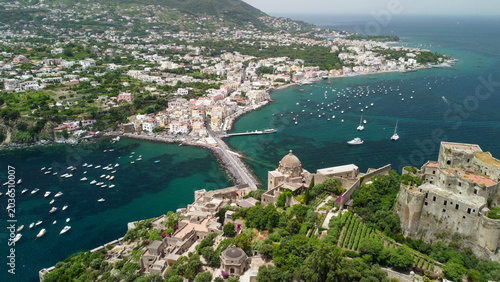 Cuadro en lienzo High altitude drone capture of Aragonese Castle in Ischia Italy