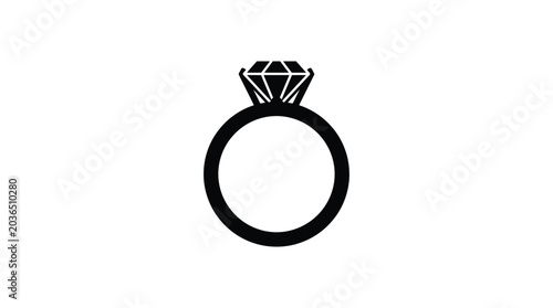 Bild auf Leinwand Diamond ring with a faceted stone presented as a black silhouette jewelry