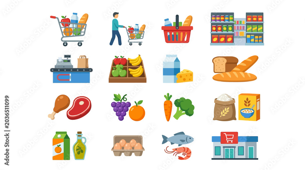Fototapeta premium Grocery store shopping icons set.