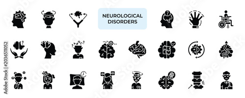 Photos Neurological Disorder Icon set Collection in Solid Glyph Style