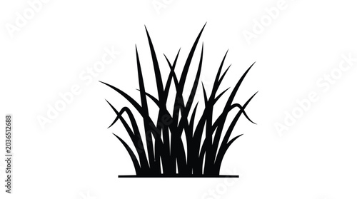 Quadro su tela Black grass blades silhouette against a white background simple plant form silho