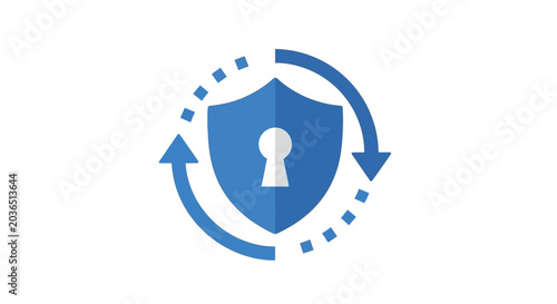 Security shield icon with circular arrows flat vector illustration