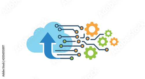 Tableau sur toile Gears And Cloud Connection Flat Vector Illustration