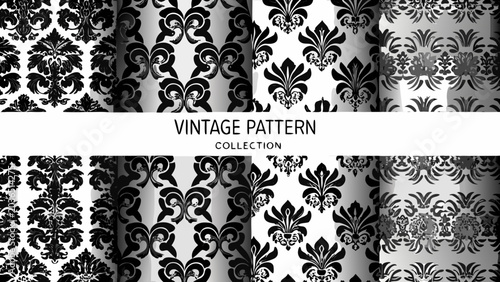 Photos Floral ornament collection featuring twelve repeating black and white vector pat