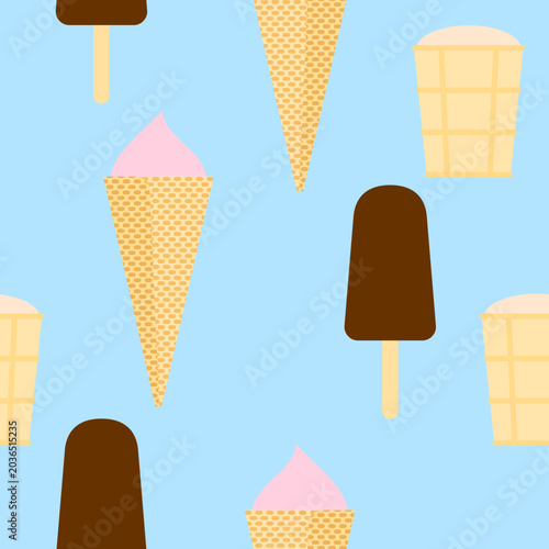 Square seamless pattern with different ice creams. Vector image.