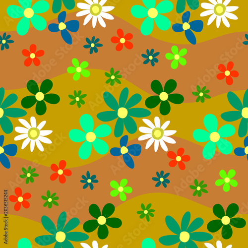 Abstract seamless background with multicolored flowers. Pattern for fabric or wallpaper. Vector drawing.