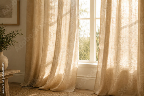 Beige Linen Curtains With Soft Window Glow