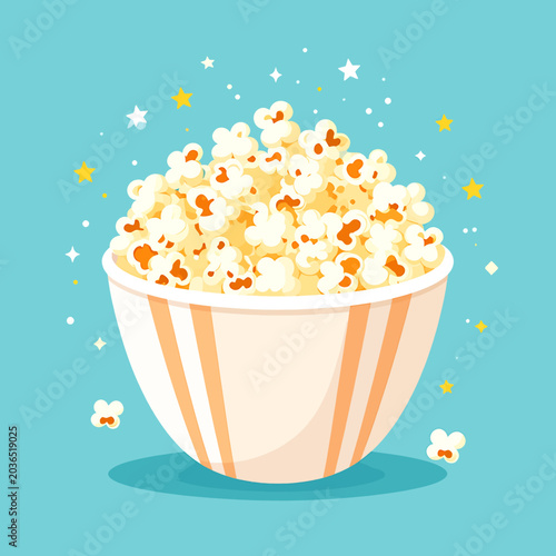 фотографія Colorful popcorn in a striped bucket.