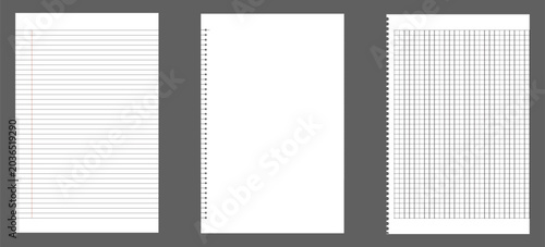 Foto paper notebook, blank paper note book, notebook sheet, notebook page template, line notepad pages, dot graph notepad page vector illustration