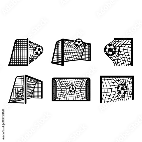 Soccer goal icon set, outline style, white background