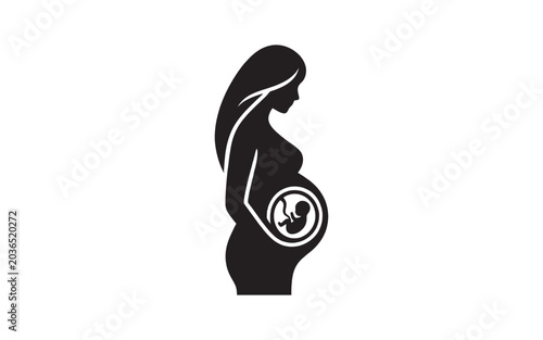 Pregnant Woman Silhouette Logo with Fetus Symbol for Maternity Clinic