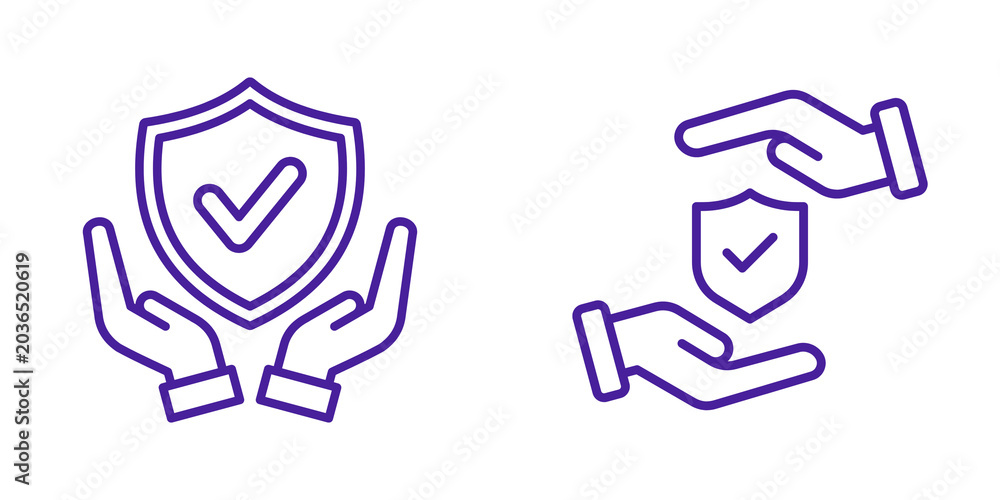 Fototapeta premium Protection and Security Icons, Shield and Hands, isolated on transparent background