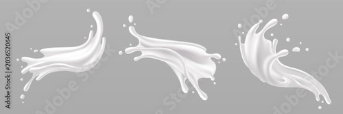 Slika na platnu Fresh milk splash with creamy swirl, dynamic white liquid wave with drops, isolated on background
