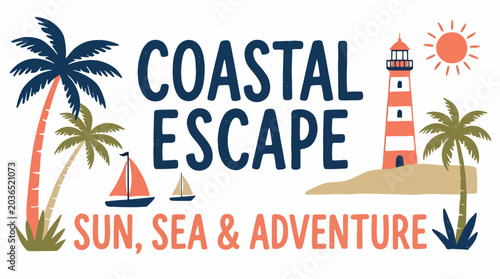 Coastal escape sun sea adventure logo.