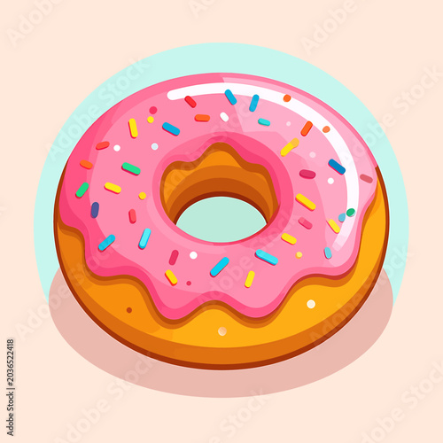 Colorful Donut with Pink Frosting.
