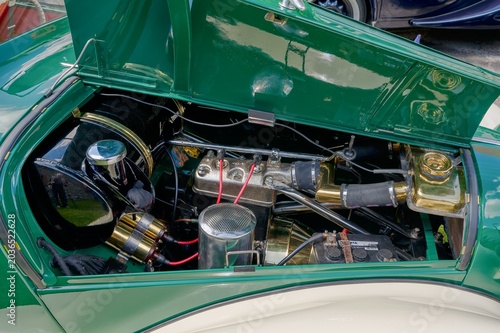 view of the engine of a oldtimer car Aero 30