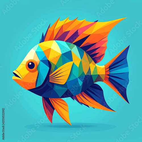 Colorful Fish with Orange Fins Swimming.